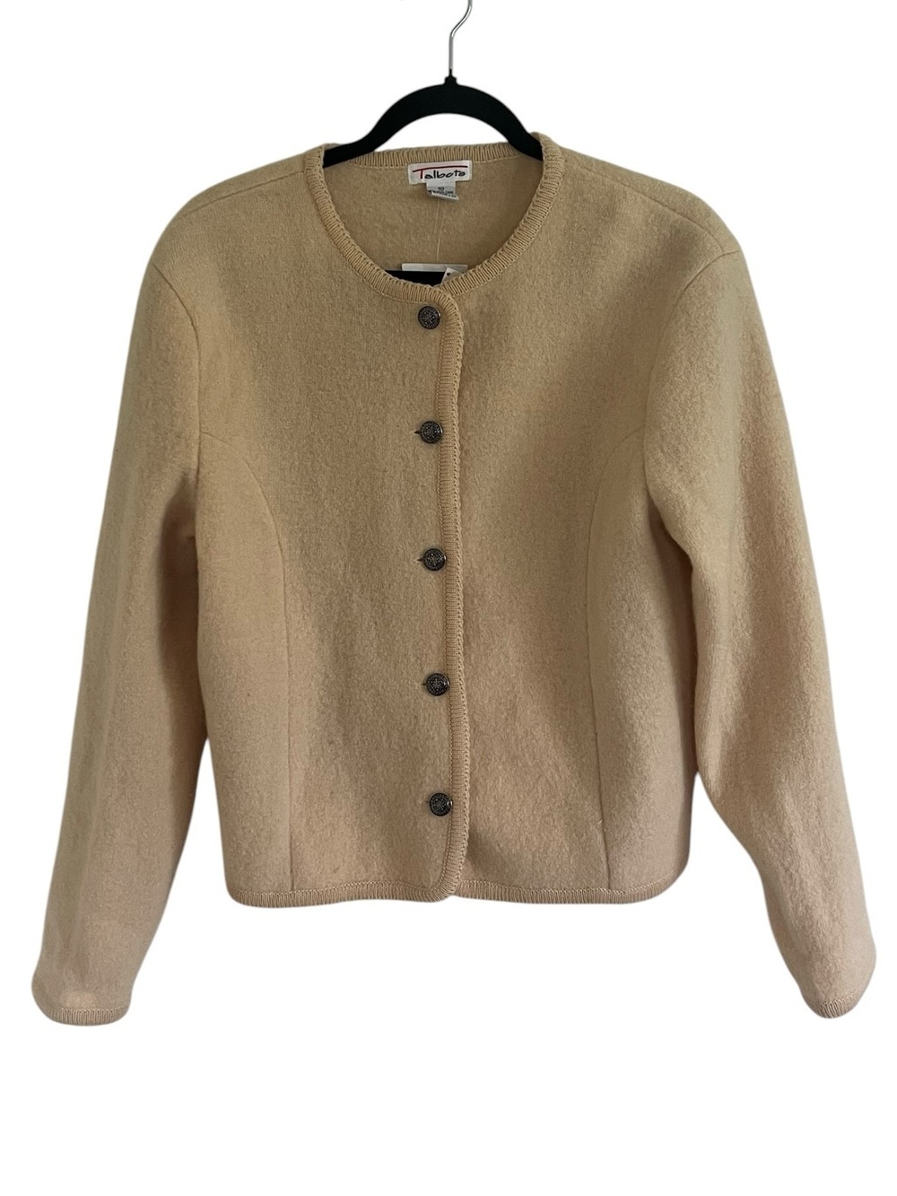 Talbots Vintage Beige Butter Yellow 100% Wool Structured Cardigan NWT US 10
